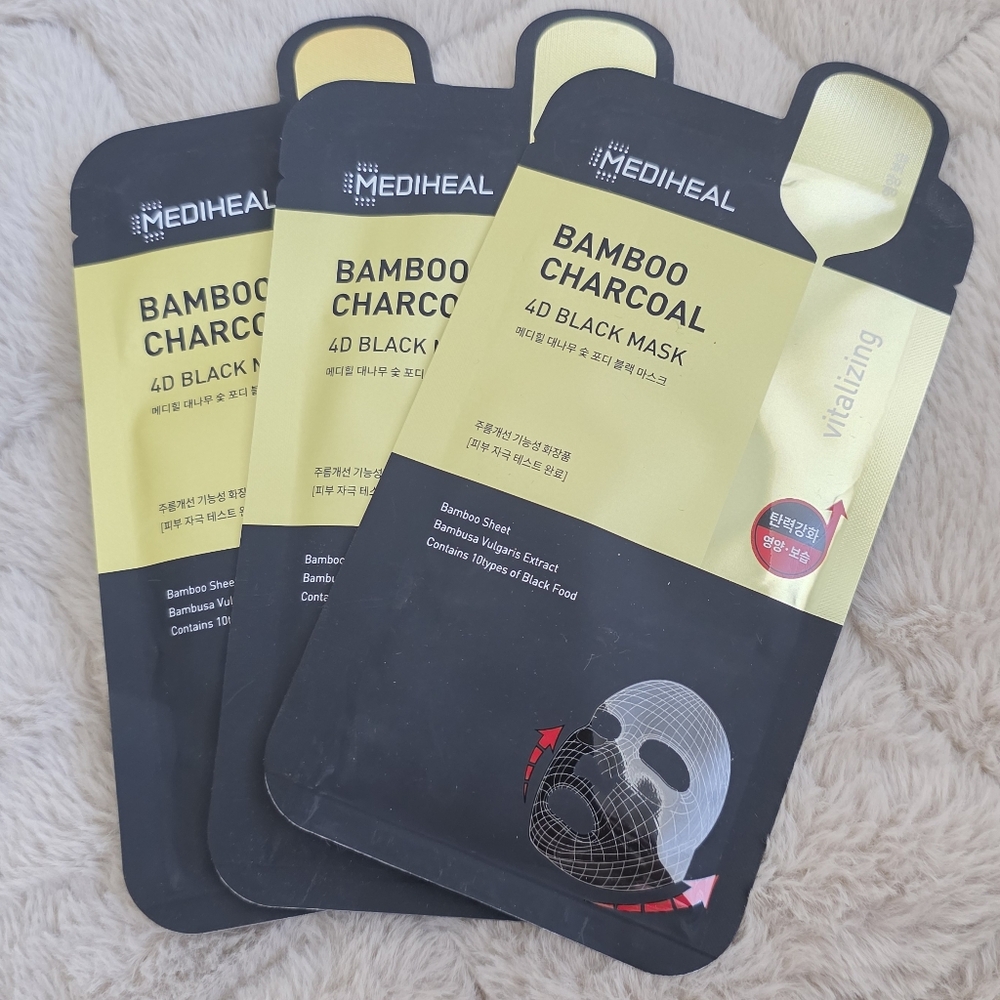 New 3 Mediheal Bamboo Charcoal 4D Black Mask Detox Pore Tightening Korean